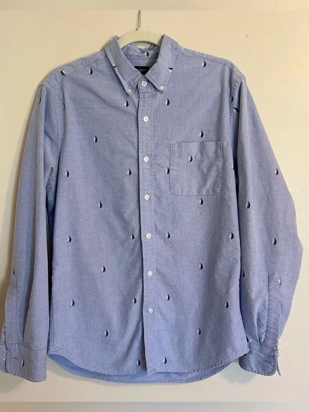 J. Crew Light Blue Button-Down Shirt with Sailboat Details